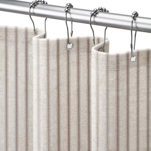 Farmhouse Striped Shower Curtain Taupe Vintage Linen Curtain 72"W X