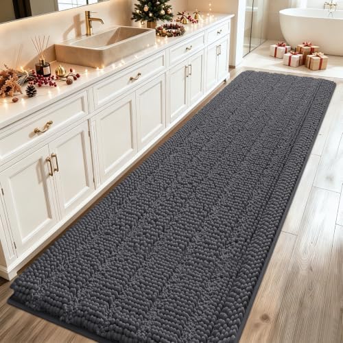 ACCUMTEK Striped Grey Bathroom Rug Mat 59"x24" Ultra Soft, Non Slip