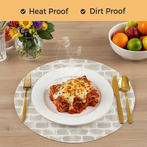 Minimalist Stone Texture Round Braided Placemats Set of Set of 8 Heat