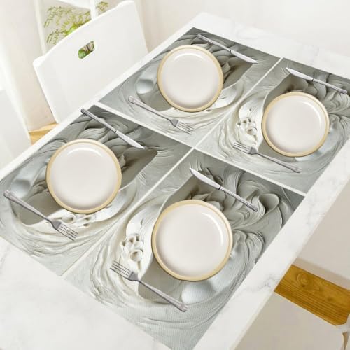 Cotton Linen Placemats - Beauty - Pack of 8 Light Gray Heat Resistant