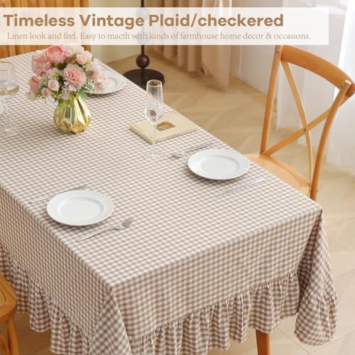 CNPYZH Taupe White Gingham Tablecloth Rectangular for Seat 4-6