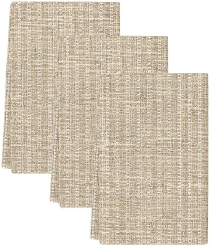Beige Striped Kitchen Towels Set of 3, Water Absorbent Dish Towel