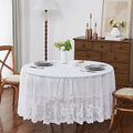 LinenZone 90 Inch Round White Vintage Tablecloth.