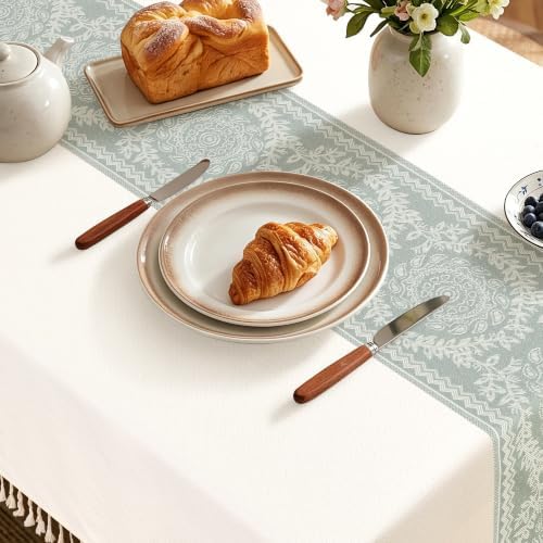 DWCN Rectangle Tablecloth Jacquard Faux Linen 55x70 Inch Beige