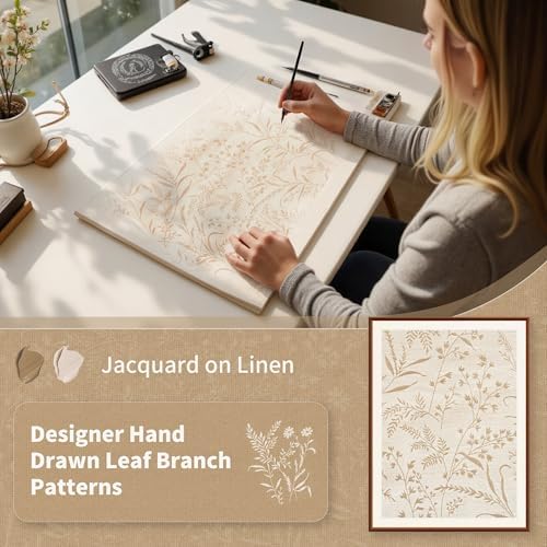 BGment Oatmeal Linen Floral Pattern Curtains 52 x 84 Inch 2 Panels