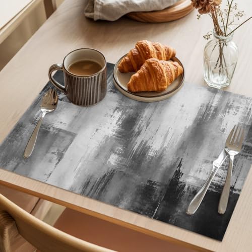 Vintage Gray Black Placemats Set of 8, Cotton Linen Fabric Place Mats