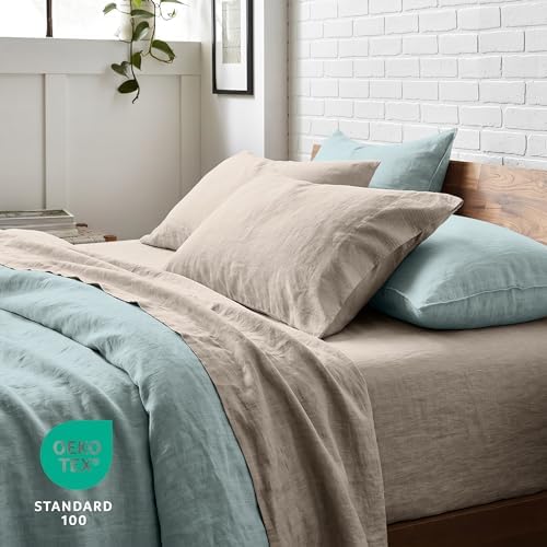 Bare Home Washed Sheet Set 1800 Ultra-Soft (Full, Pebble)