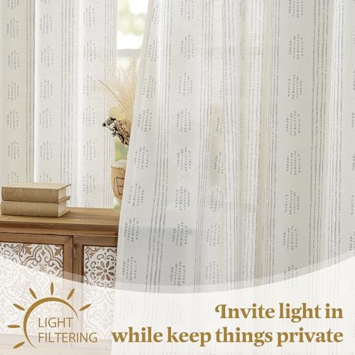 Grey Linen Boho Curtains 63 Inch Farmhouse Grommet Top 2 Panels