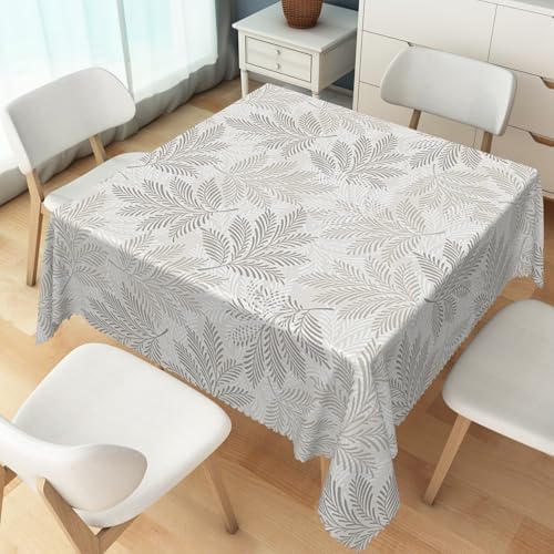 70x70inches Grey Leaves Square Tablecloth Spring Leaf Printed Rustic