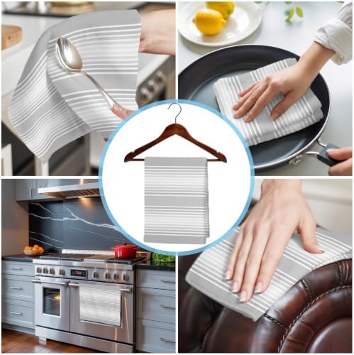 Grey Striped Kitchen Towels Set of 4, Absorbent Microfiber Soft Dish