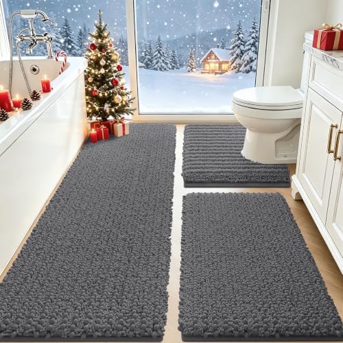ACCUMTEK Upgrade Extra Large Grey Bathroom Rug Set 3 Pieces Gray Ultra