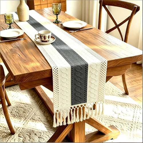 Boho Table Runner for Home Decor with Tassels 72 Inches Long