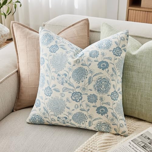 Botanical Throw Pillow Covers Set of 2, 22x22 Inch Light Blue