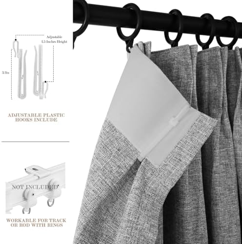 Fcosie Pinch Pleat Extra Long Linen Blackout Curtains 108 Inch Length