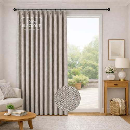 Pinch Pleated Blackout Curtain 108-inch Length, Linen Look Extra Wide