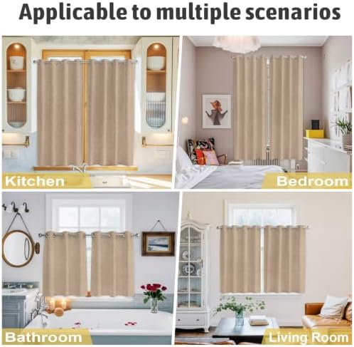 Beige Window Curtains Panels with Silver Grommet, Farmhouse Solid