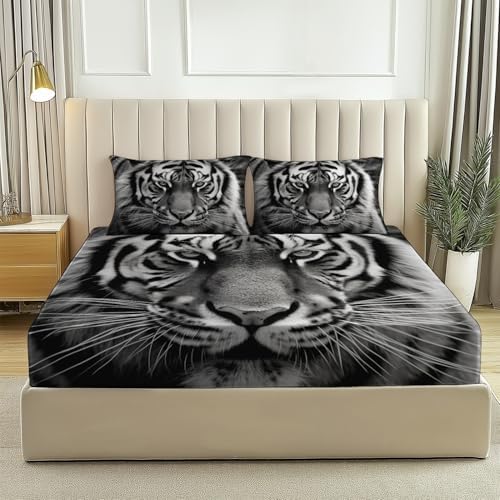 Fitted Sheet 3 Pieces Twin XL Size Animals Photography Tiger Soft