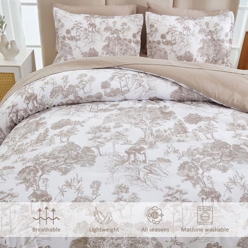 DJY Khaki Comforter Set Full Size,7 Pieces Bed in a Bag Botanical