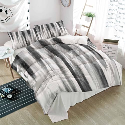 Duvet Cover Set Queen, Minimalist Black Gray Texture 3 Piece Bedding
