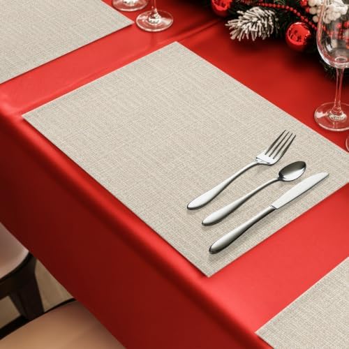 Beige Solid Color Placemats Set of 4, Cotton Linen Fabric Place Mats