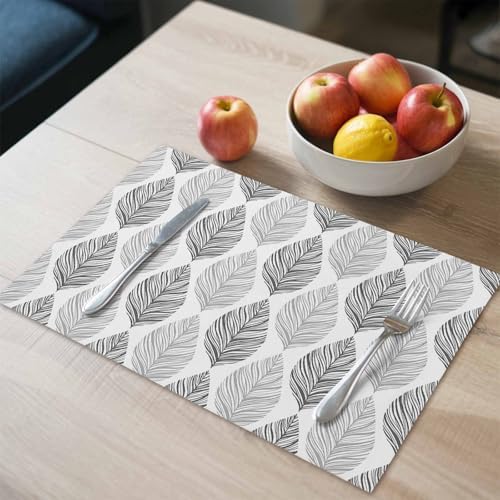 Placemats Set of 8, Seamless Grey Leaves Texture Washable Table Mats