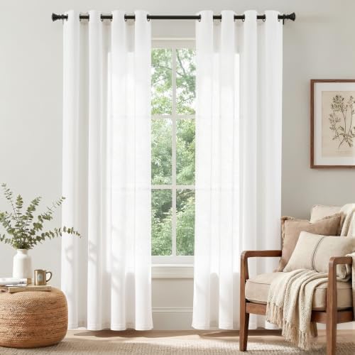 jinchan Linen Curtains 84 Inch Light Filtering Grommet 2 Panels Cream