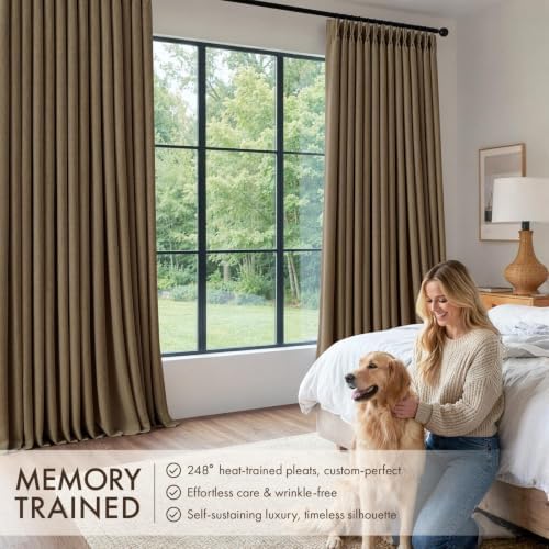 MIULEE Pinch Pleated Blackout Linen Curtains Dutch Cocoa 2 Panels
