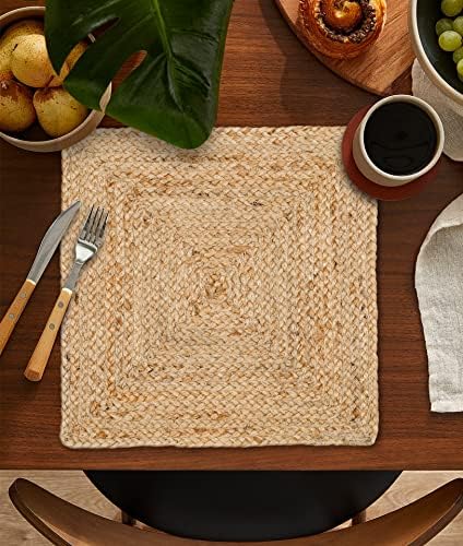 Ramanta Home Jute Braided Placemats Set of 4 14x14 Inches - Natural