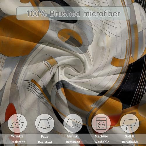 Light Gray Duvet Cover Set Queen Size, Abstract Circle Line Pattern