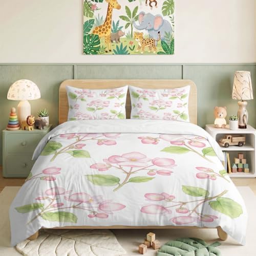 King Duvet Cover Set Soft Microfiber Plants Crabapple Blossoms