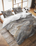 LooPoP Duvet Cover Set Queen Size Grey Marble Comforter Sets 3 Pieces