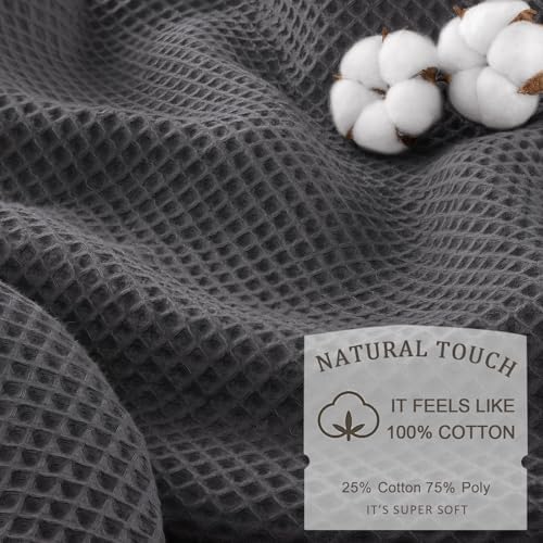 Waffle Weave Shower Curtain Heavyweight Cotton Fabric Charcoal Gray