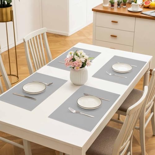 Placemats Set of 8, Grey Solid Color Washable Table Mats for Dining