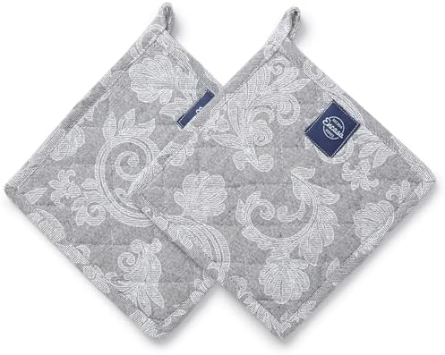 Encasa XO Pot Holders, Quilted Kitchen Hot Pads 8"x8" Grey