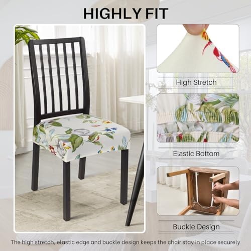 SearchI Dining Chair Seat Covers, Rear Covered(Beige Flower, 6pcs)
