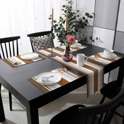Brown Stripes Table Mats Set of 6 With Table Runner 90 Inches