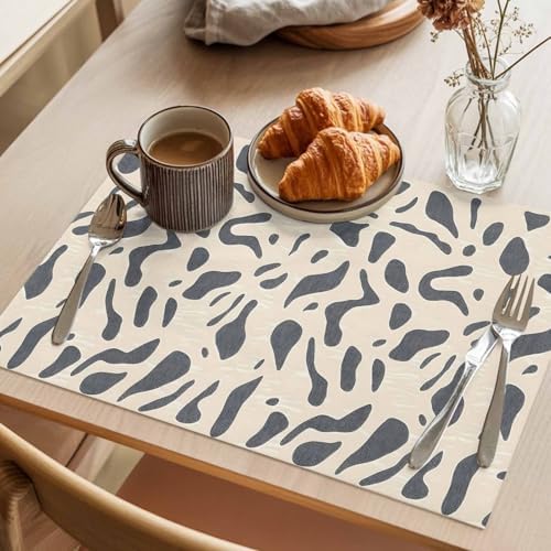 Placemats Set of 6, Gray Beige Cotton Linen Place Mats, Modern