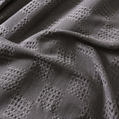 Light Blue 100% Cotton Waffle Knit Blanket, Soft & Breathable