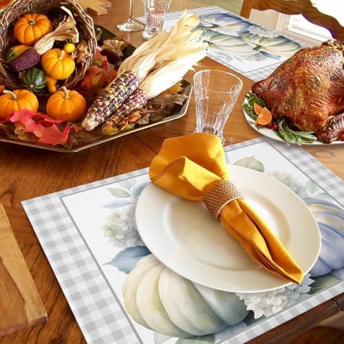 Placemats Set of 8, Thanksgiving Pumpkin Flower Leaves Classic