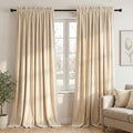 Dchola Creamy Beige Velvet Blackout Curtains Rod Pocket 52x108, 2