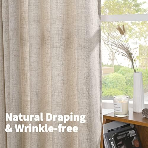YoungsTex Natural Linen Curtains 63 Inch Length 2 Panel Linen Textured