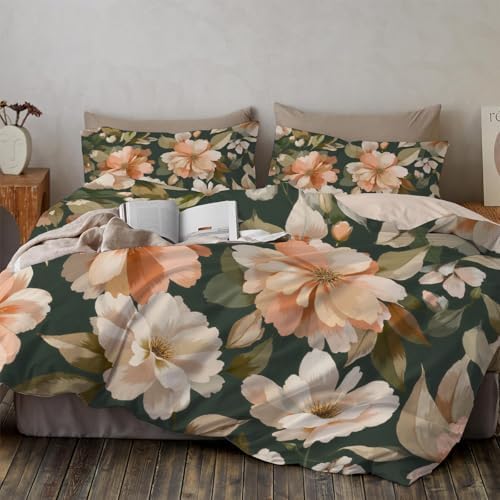 3 Pieces Plants and Flowers Duvet Cover Duvet Cover with Zipper and 2