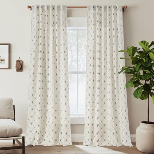 RYB HOME Lattice Diamond Linen Curtains 84 Inches for Bedroom Living
