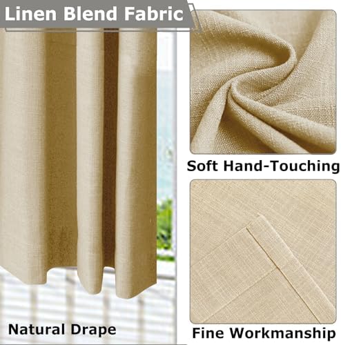 Frelement 108 Inch Length Extra Long Linen Curtains Light Filtering
