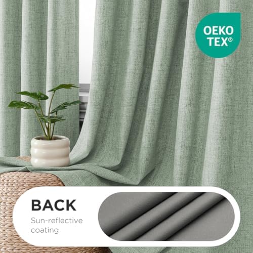 Joydeco Sage Green Pinch Pleated Linen Curtains 72 Inch Long, 100%
