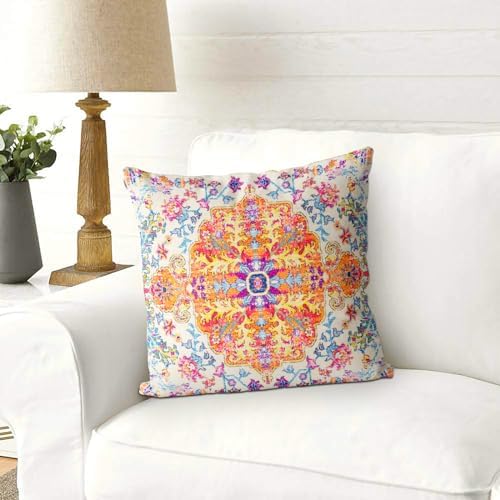 Snycler Orange Blue Ethnic Boho Pillow Covers 16x16 in Boho Carpet