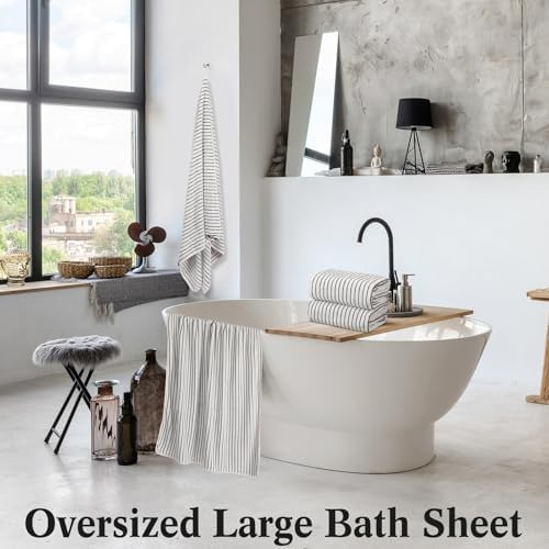 4 Pieces Extra Large Black and White Striped Bath Towels Set