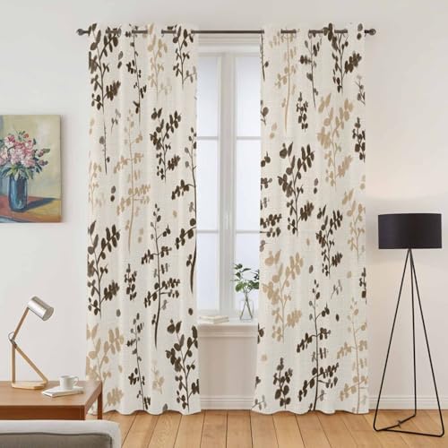 Farm Brown Khaki Leaves Curtains 96 Inches Long for Living Room 2