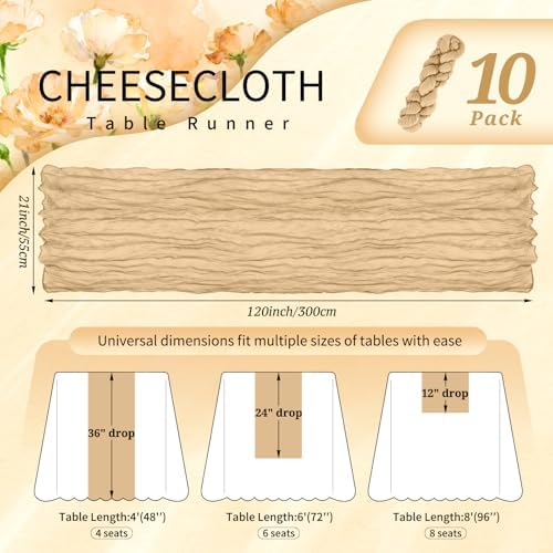 10 Pack Beige Cheesecloth Table Runner Wedding Birthday Table Decor
