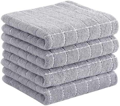 Homaxy 100% Cotton Terry Kitchen Towels, 4 Pack, Light Grey